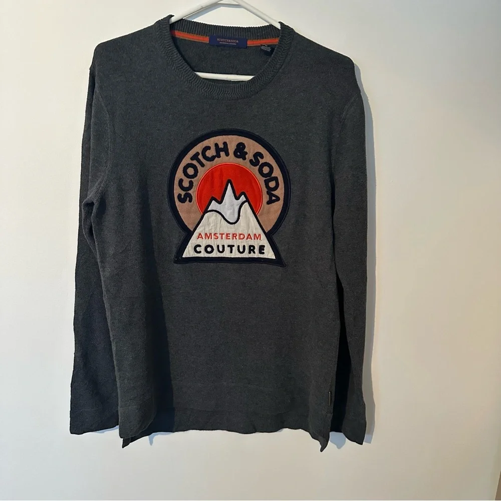 Scotch & Soda Sweater Amsterdam  Couture Logo Grey Crewneck Graphic Knit Mens M - Picture 5 of 10